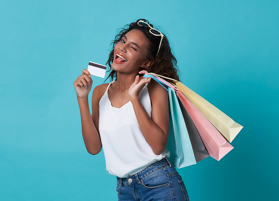 Happy woman shopping
